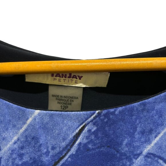TanJay Blue Floral Overlay Shift Stretchy Dress Size 12P - Picture 5 of 6